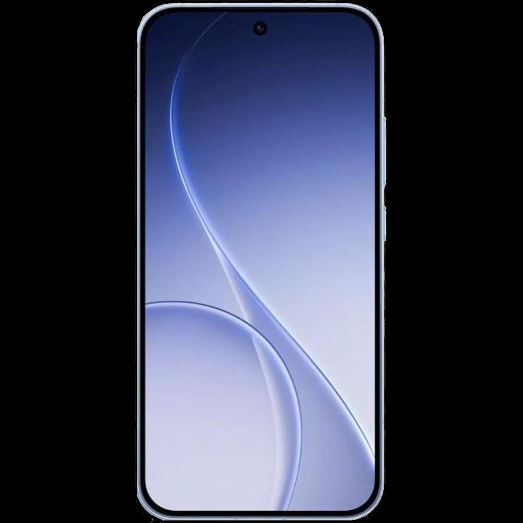 Pantalla frontal del Oppo Reno15 5G en azul Twilight con borde delgado, cámara perforada centrada y panel casi sin marcos, aspecto moderno y limpio
