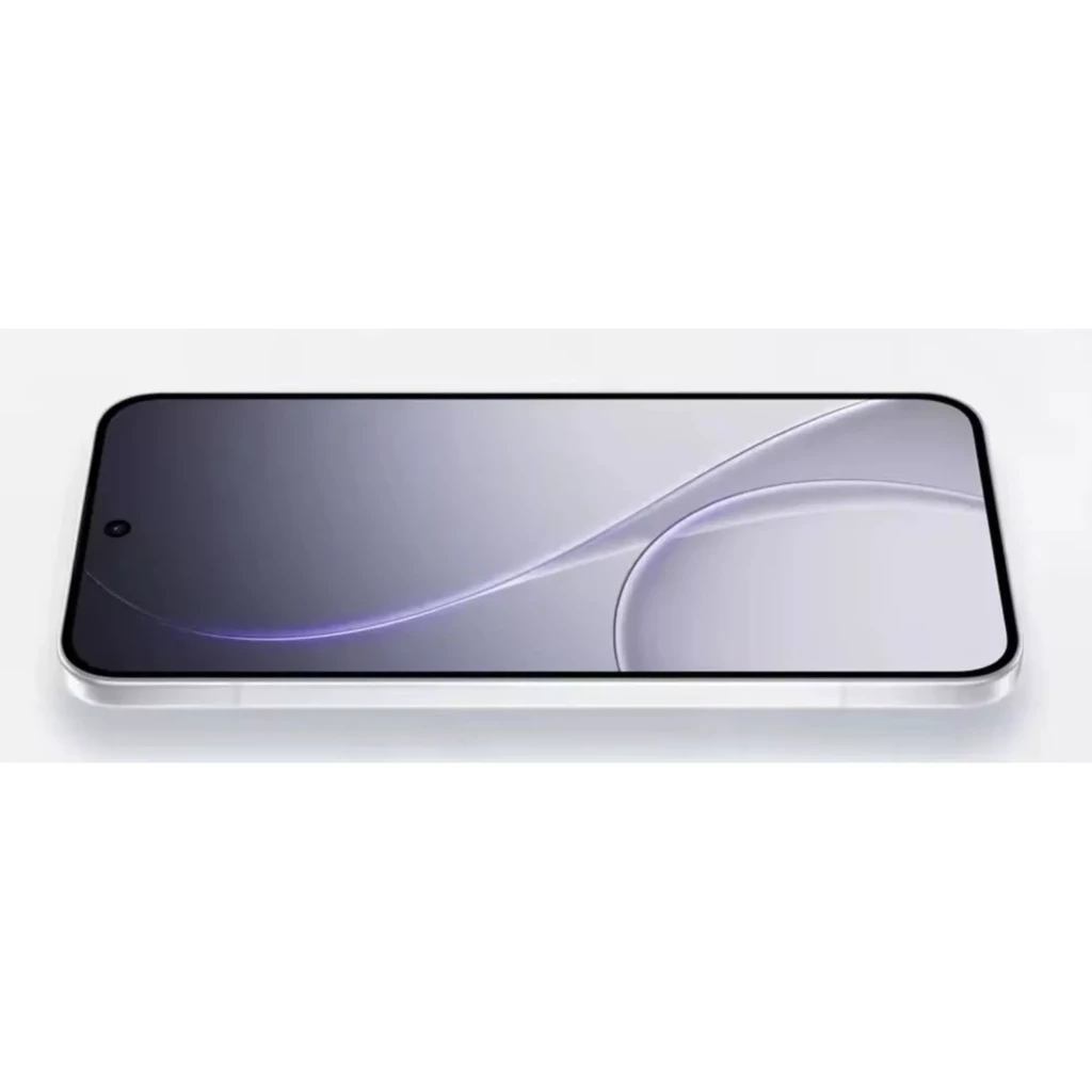 Oppo Reno15 5G Twilight Azul con pantalla plana casi sin bordes y cámara frontal en orificio central; diseño delgado en marco blanco plateado