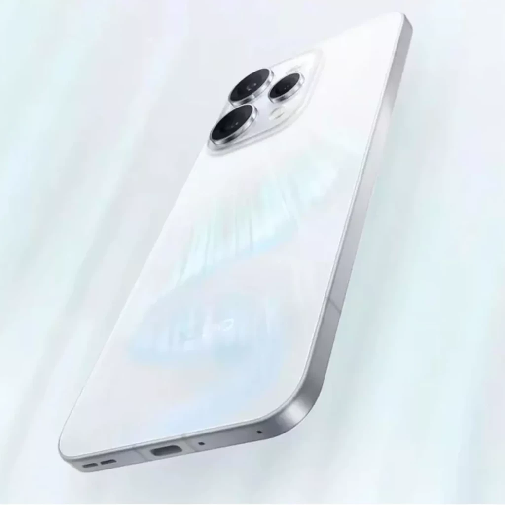 Oppo Reno15 5G en azul Twilight con acabado brillante, bordes planos metálicos, módulo dual de cámaras grandes y puerto USB-C en el canto inferior