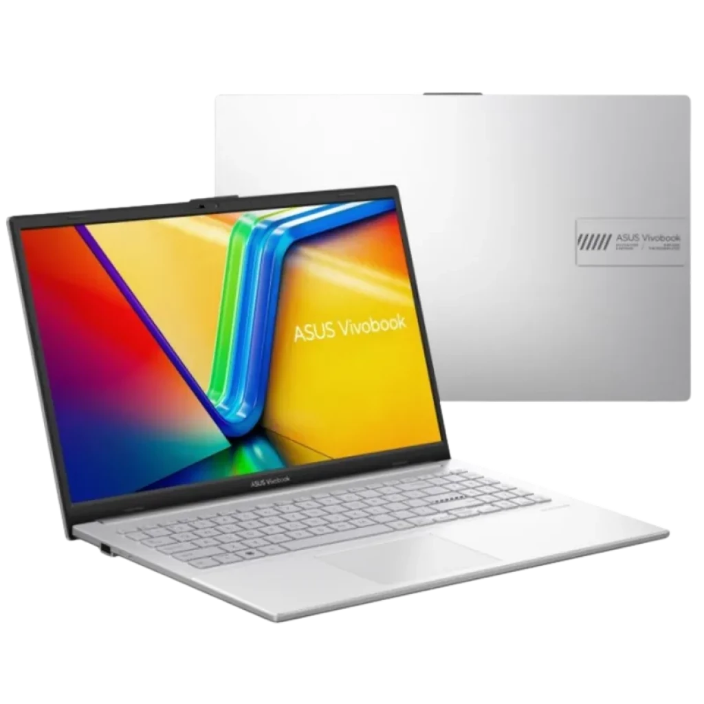 Laptop Asus VivoBook 15 prateado, tela 15,6 bordas finas, teclado claro com touchpad amplo, tampa metálica com logo lateral e design fino elegante