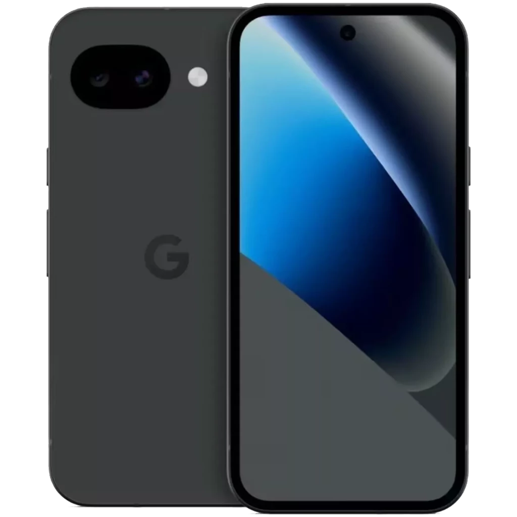 Google Pixel 10a obsidiana con pantalla OLED 6.3, doble cámara trasera 48 MP, frontal perforada, 8 GB RAM y 128 GB. Diseño minimalista en negro.