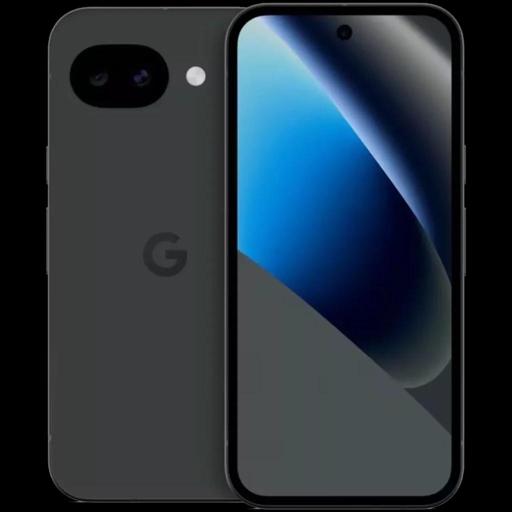 Google Pixel 10a obsidiana con pantalla OLED 6.3, doble cámara trasera 48 MP, frontal perforada, 8 GB RAM y 128 GB. Diseño minimalista en negro.