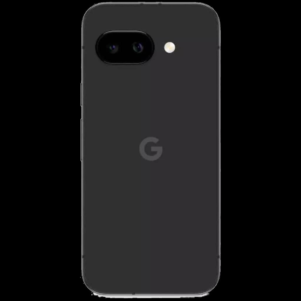 Parte trasera del Google Pixel 10a en color obsidiana con doble cámara horizontal, flash LED y logo G centrado; bordes redondeados y acabado mate.