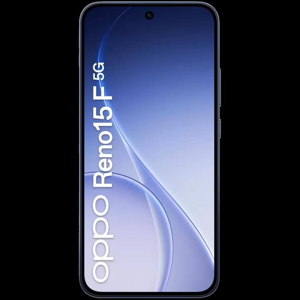 Oppo Reno15 F 5G azul Twilight con pantalla FullHD+ casi sin bordes, cámara frontal en orificio central y diseño elegante de 8 GB RAM y 256 GB almacenamiento