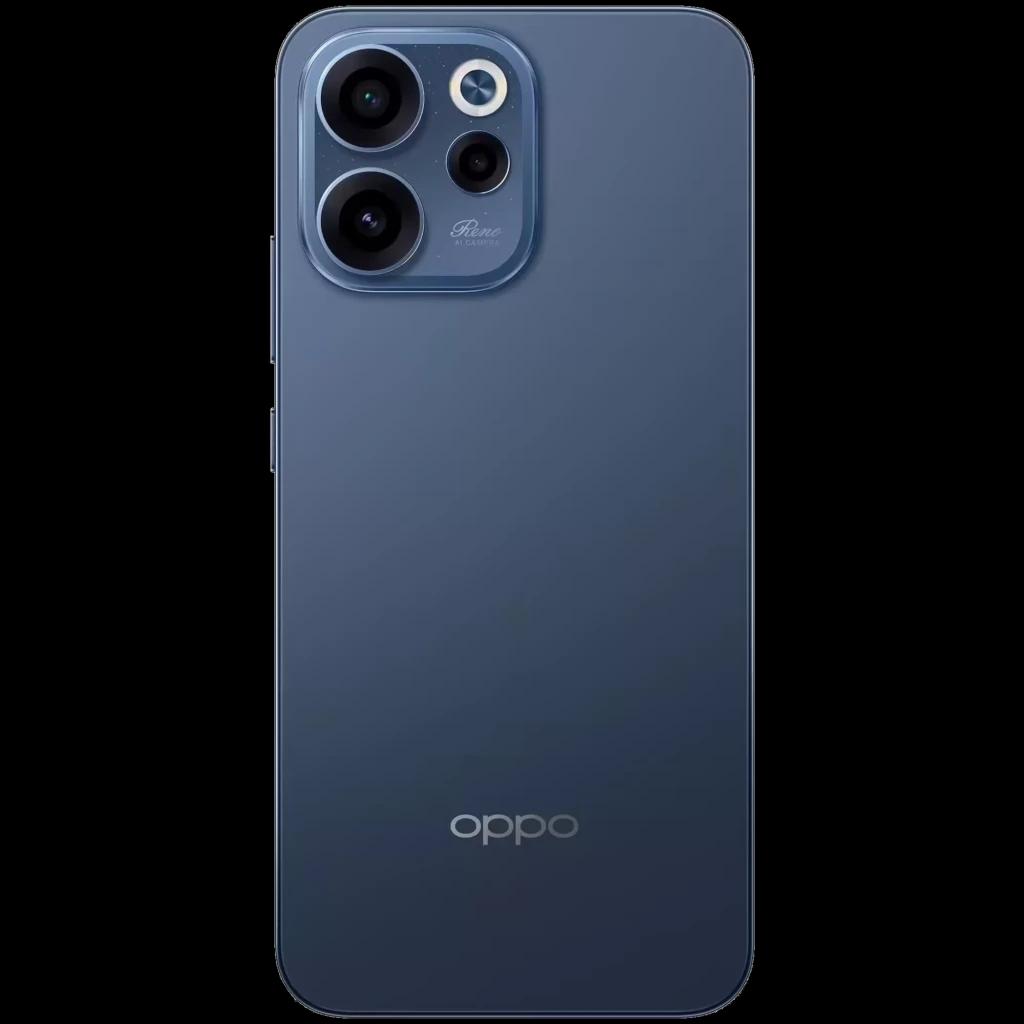 Oppo Reno15 F 5G azul Twilight con triple cámara trasera en módulo cuadrado, acabado mate elegante y bordes curvos; 256GB, 8GB RAM, batería 7000 mAh
