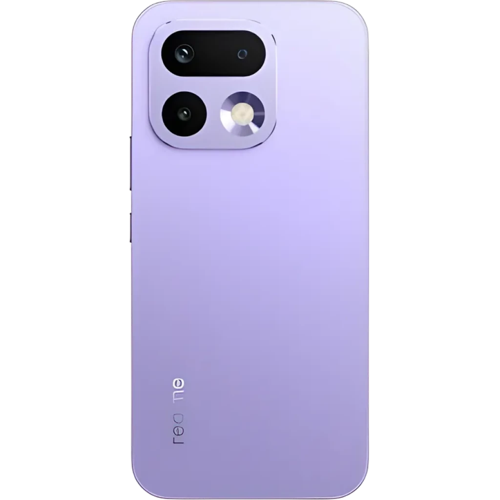 Realme 16 Pro 5G lilás com módulo de câmera LumaColor saliente, duas lentes e flash circular; traseira fosca e bordas retas, 512 GB e 8 GB RAM
