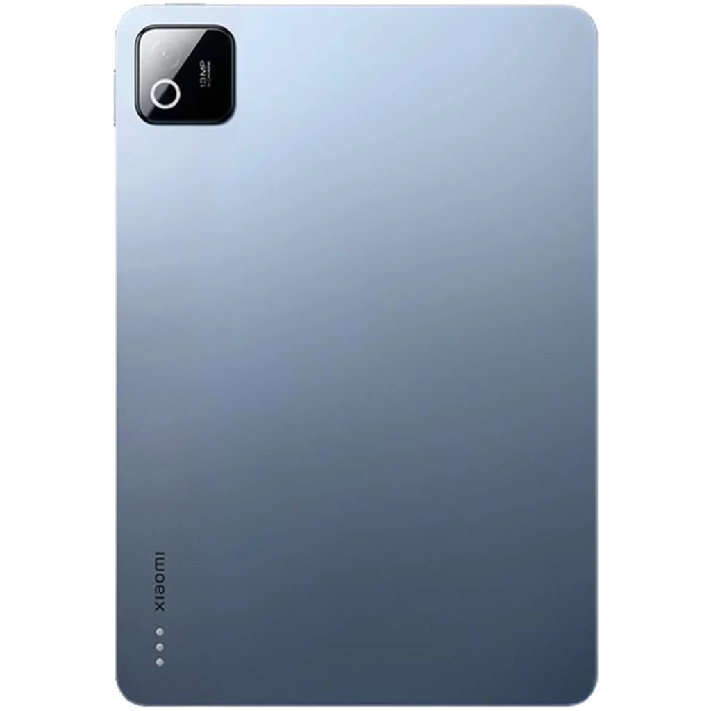 Xiaomi Pad 8 azul con tapa trasera metálica degradada, módulo de cámara trasera cuadrado con un lente y flash, esquinas redondeadas y bordes delgados
