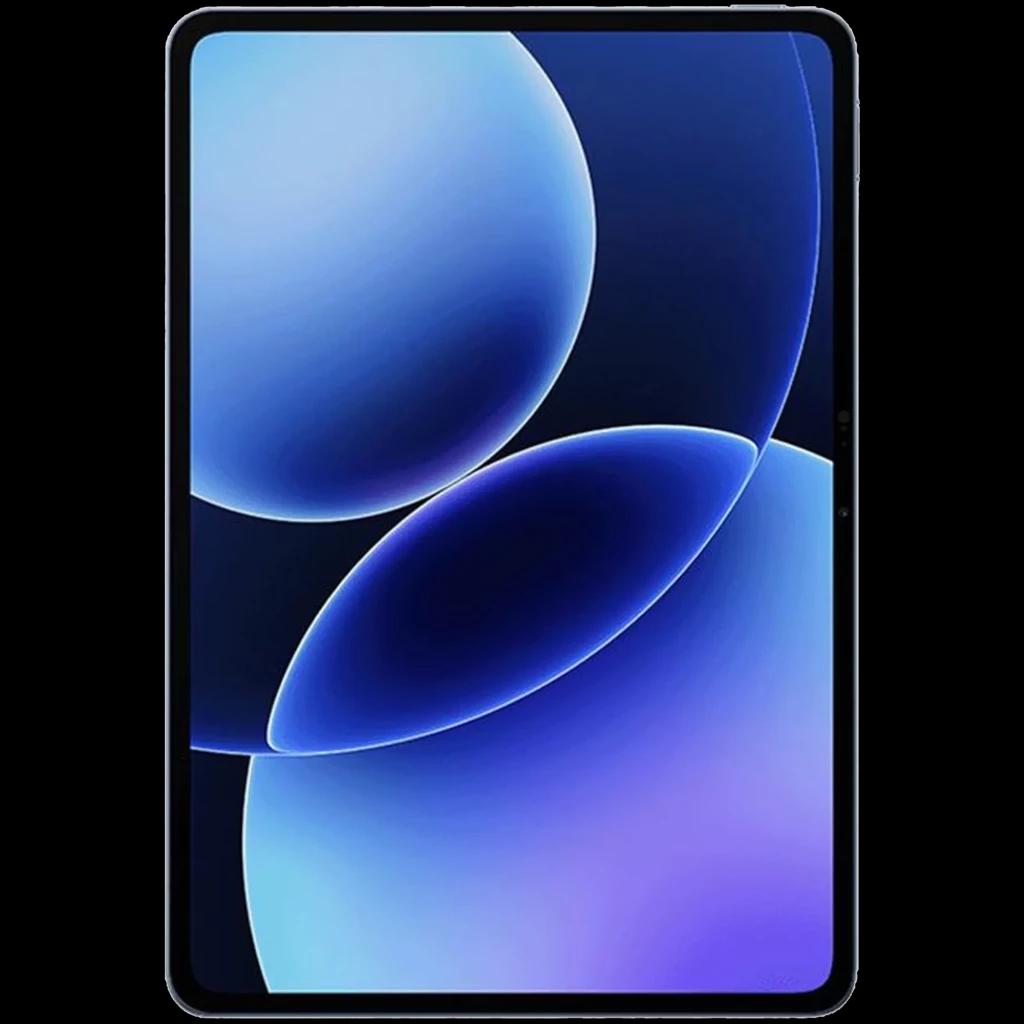 Xiaomi Pad 8 Pro azul con pantalla amplia 3.2K de bordes finos, diseño delgado, 256GB y 8GB RAM; frontal con marcos simétricos y biseles negros discretos
