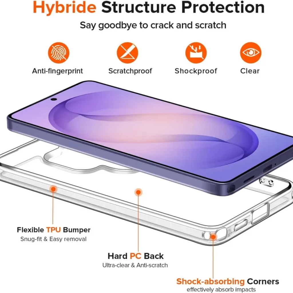 Coque en silicone Reinforced Samsung Galaxy S26 Ultra 5G transparente, dos PC rigide, pare-chocs TPU souple, coins renforcés, anti-rayures, anti-chocs,