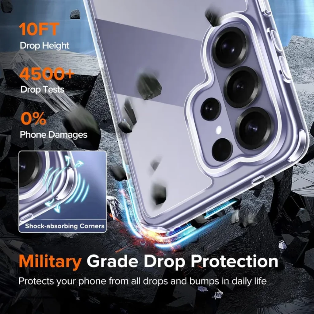 Coque en silicone Reinforced Samsung Galaxy S26 Ultra 5G transparente avec coins amortisseurs, bords renforcés, protection antichoc grade militaire, découpes