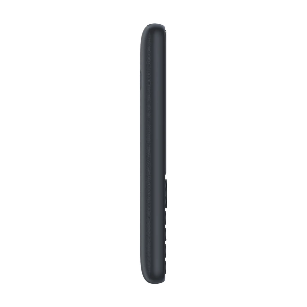 Perfil lateral del TCL OneTouch 4042S 4G Eco Design en color negro, diseño delgado con borde texturizado y botones físicos visibles en el costado
