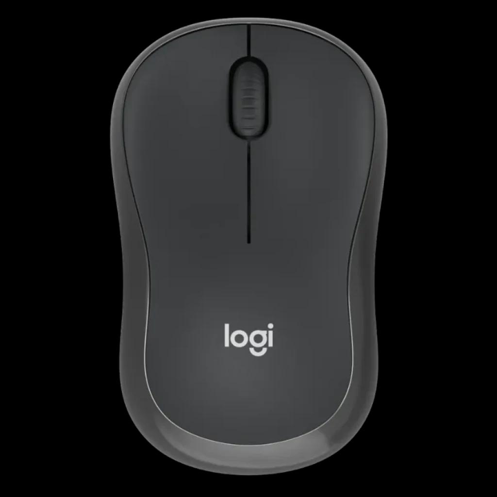 Rato sem fios Logitech M240 cor grafite, design compacto simétrico, roda de deslocamento central e acabamento mate com logótipo logi