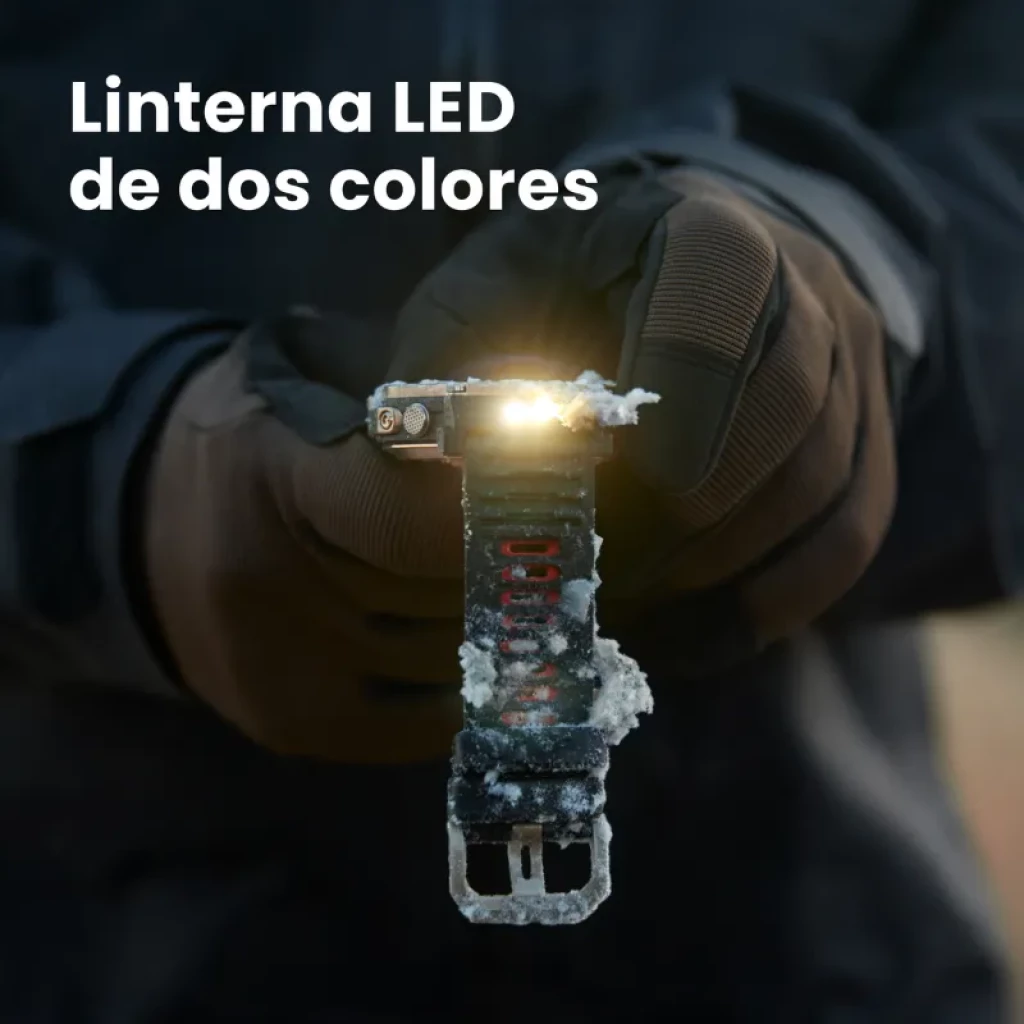 Amazfit T-Rex Ultra 2 Magma Negro con linterna LED bicolor integrada en la correa, diseño robusto con hielo, ideal para uso extremo y aventura