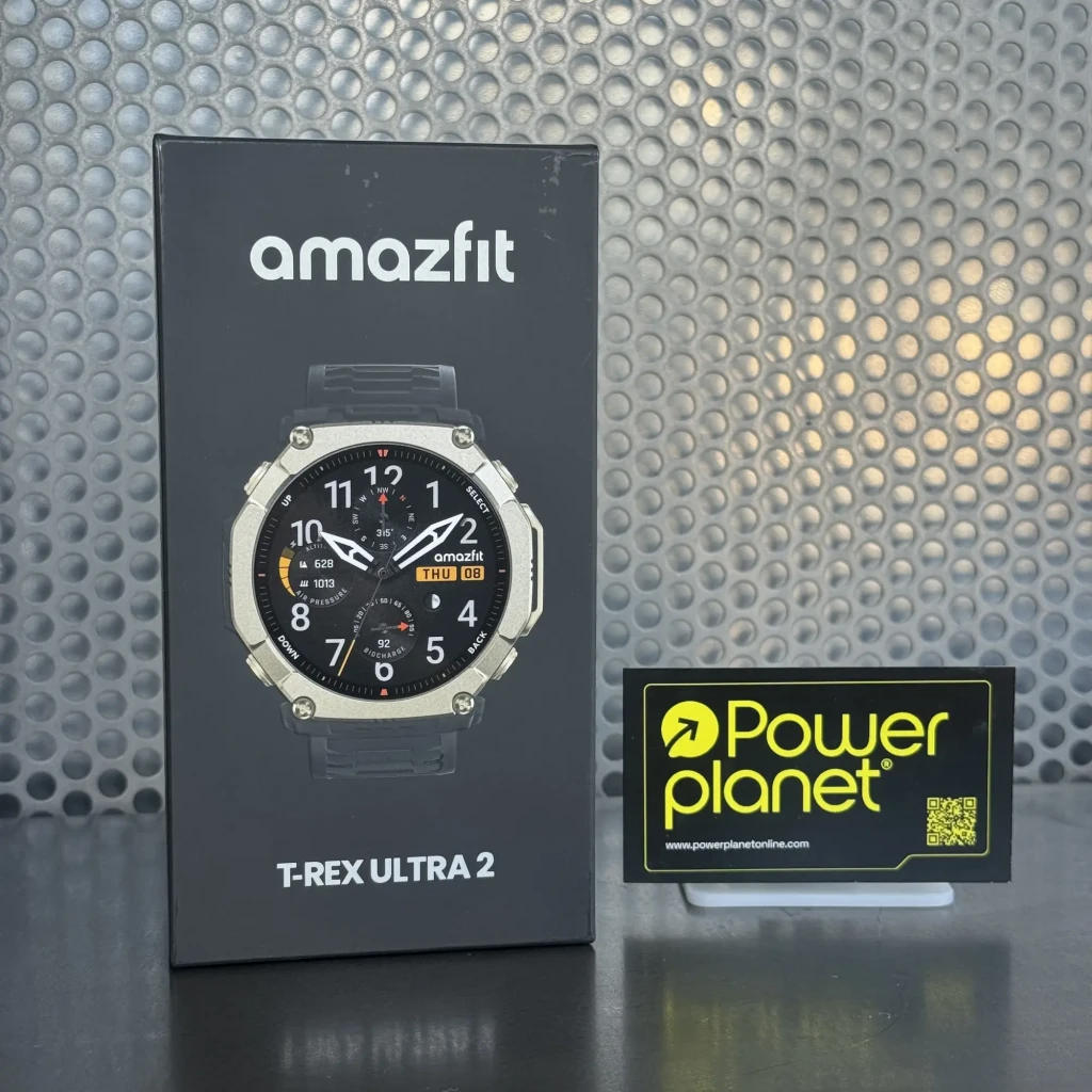 Amazfit T-Rex Ultra 2 Magma Negro con bisel robusto, correa negra y pantalla AMOLED 1,5 pulgadas; caja muestra GPS y WiFi, estilo outdoor resistente