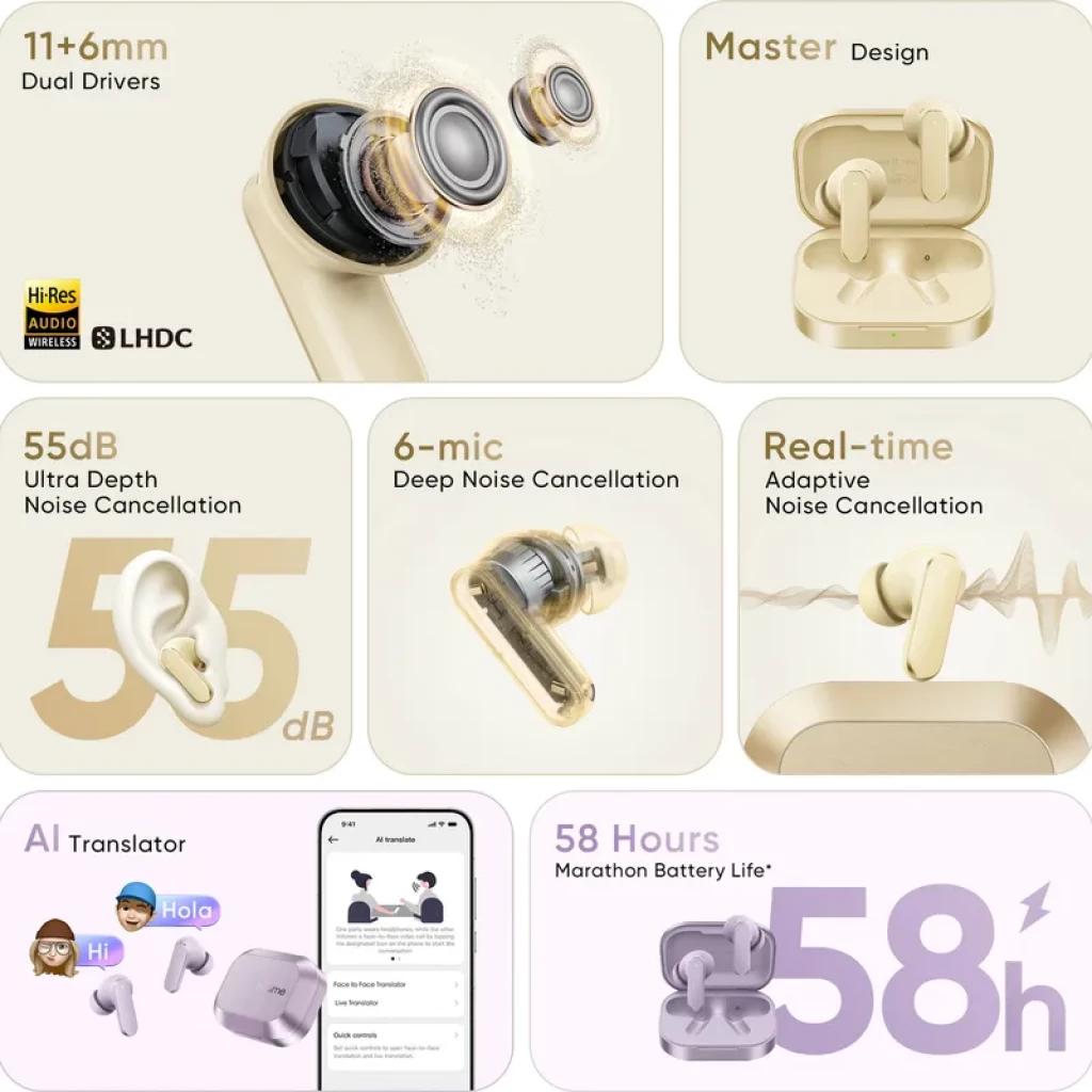 Realme Buds Air 8 TWS Gris: auriculares in-ear con diseño premium, drivers duales 11+6 mm, estuche compacto, almohadillas ergonómicas y acabado mate elegante