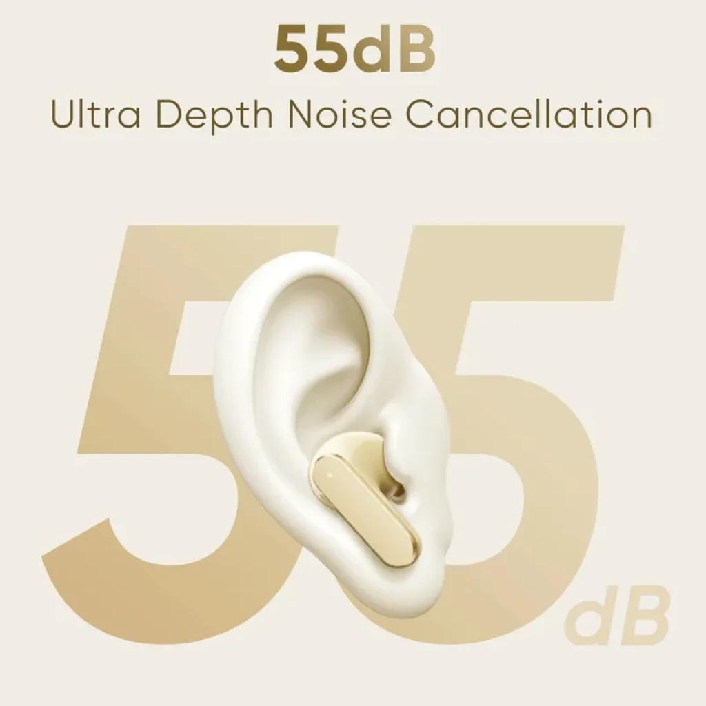 Realme Buds Air 8 TWS Gris con diseño in-ear elegante; cápsula en oído destaca ANC 55 dB, acabado metálico suave y estilo minimalista para mayor comodidad