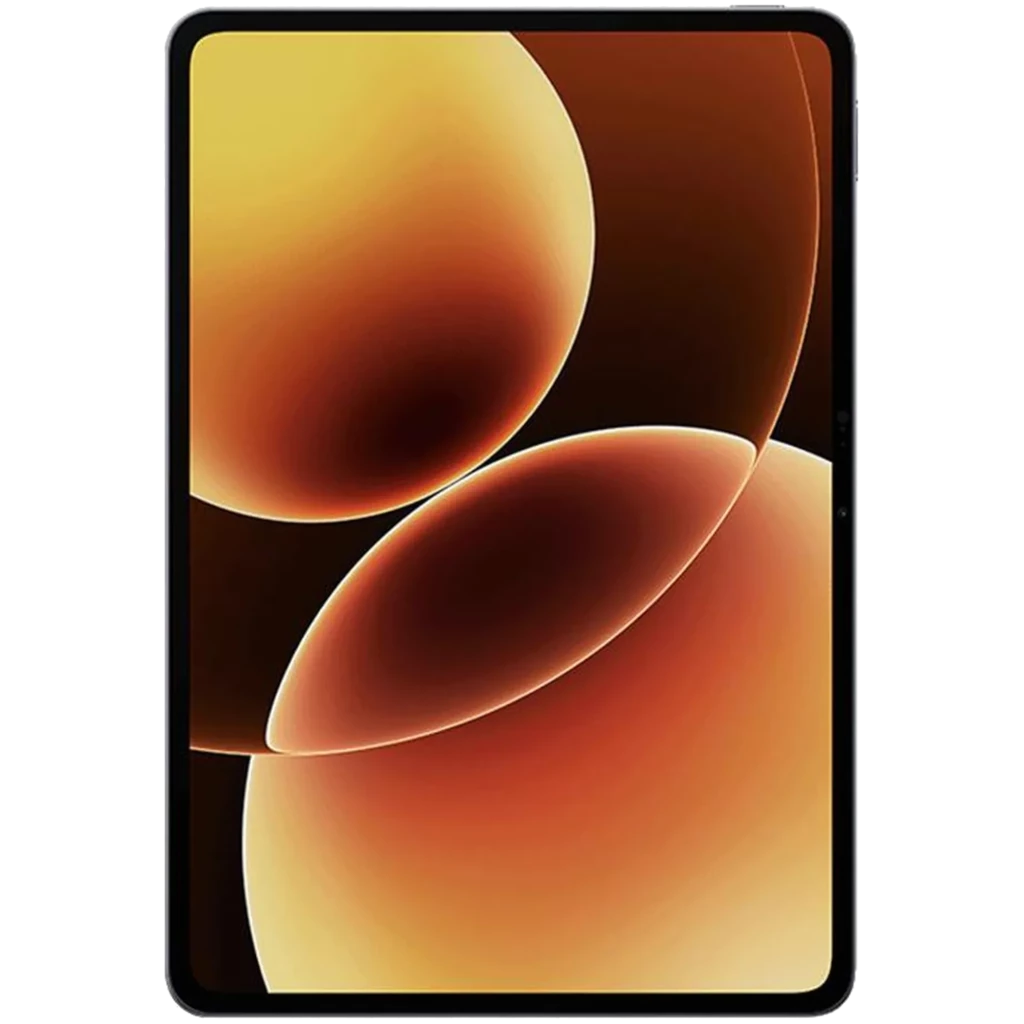 Xiaomi Pad 8 gris con pantalla 3.2K de bordes finos, diseño delgado y simétrico. Panel amplio con esquinas redondeadas y biseles uniformes en negro.