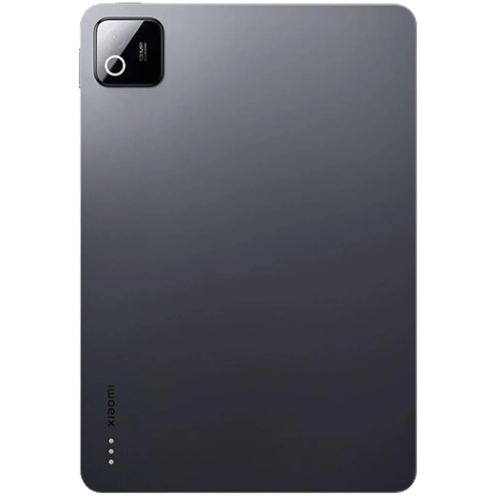 Xiaomi Pad 8 Gris con tapa trasera metálica lisa, cámara trasera en módulo cuadrado con aro plateado y logo inferior; diseño delgado y moderno