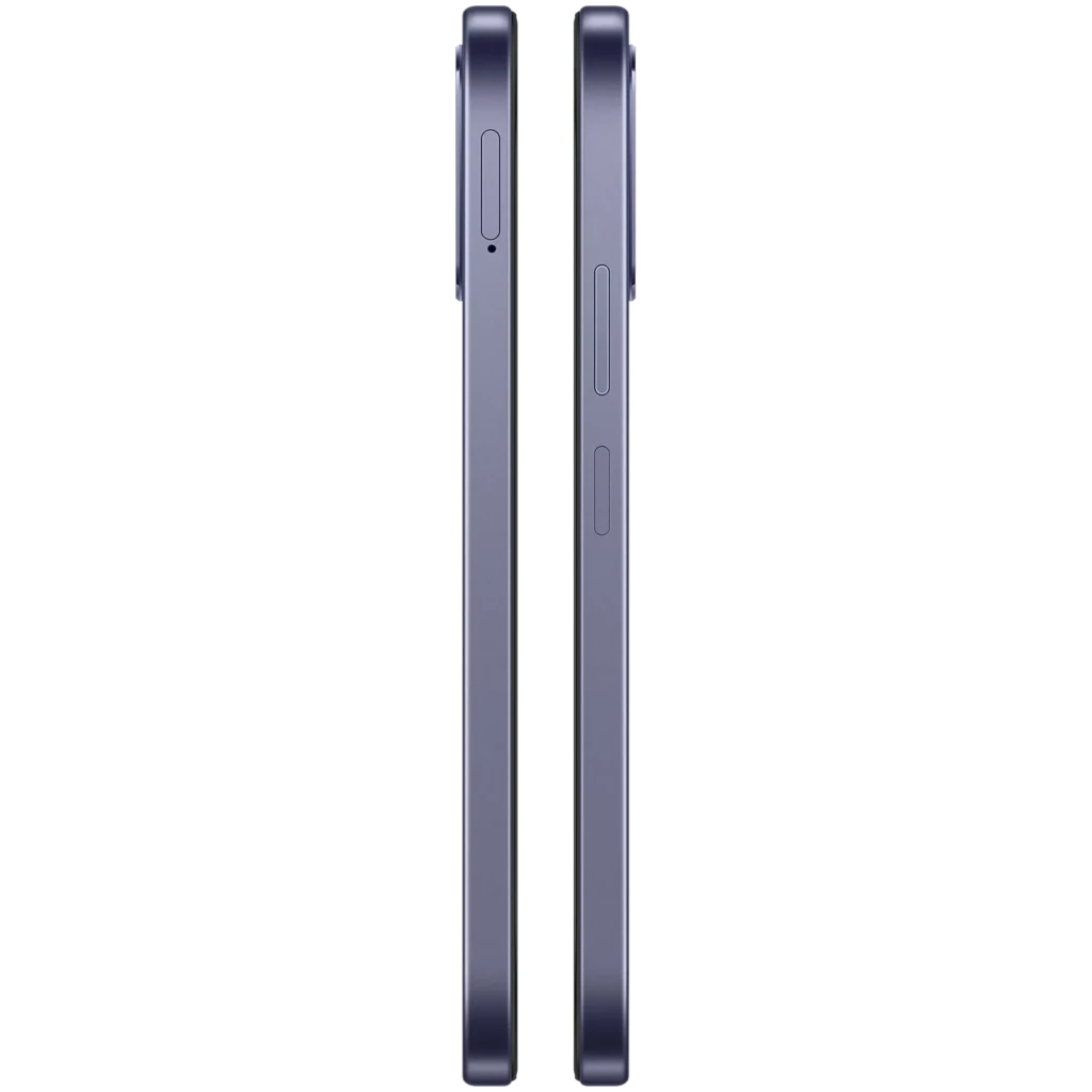 Profil latéral du OPPO A6k noir, châssis fin à bords plats, double module latéral pour boutons volume et alimentation, finition mate élégante