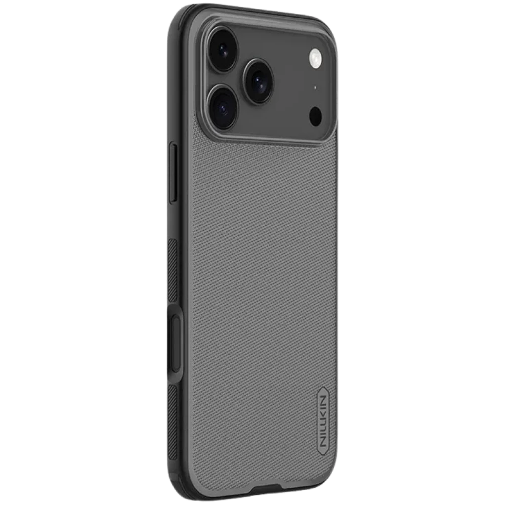 Nillkin Funda Super Frosted Shield Pro iPhone 17 Pro Titanium Grey con textura antideslizante, bordes reforzados, corte preciso de cámaras y botones definidos