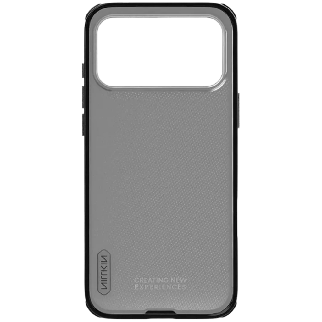 Nillkin Funda Super Frosted Shield Pro iPhone 17 Pro Titanium Grey con textura antideslizante, borde elevado para cámara y marco resistente transparente