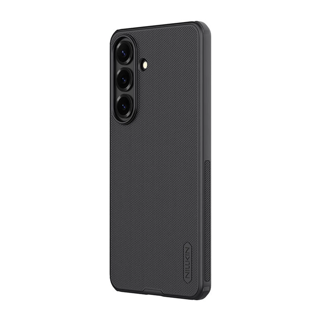 Nillkin Funda Super Frosted Shield Pro para Samsung Galaxy S26 Plus en color negro, textura antideslizante, corte preciso para cámara triple y botones