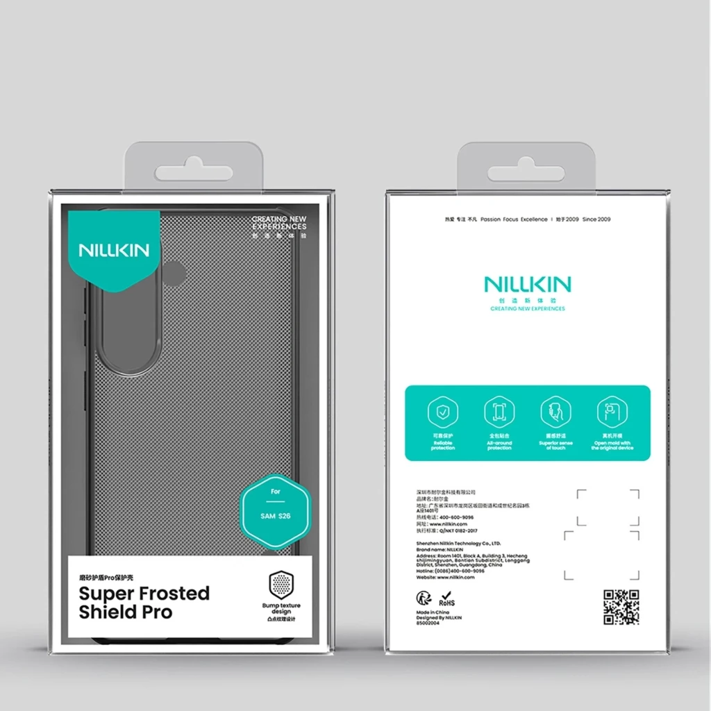 Nillkin Capa Super Frosted Shield Pro para Samsung Galaxy S26+ em Transparent Black, textura antiderrapante, recorte preciso da câmera e proteção reforçada