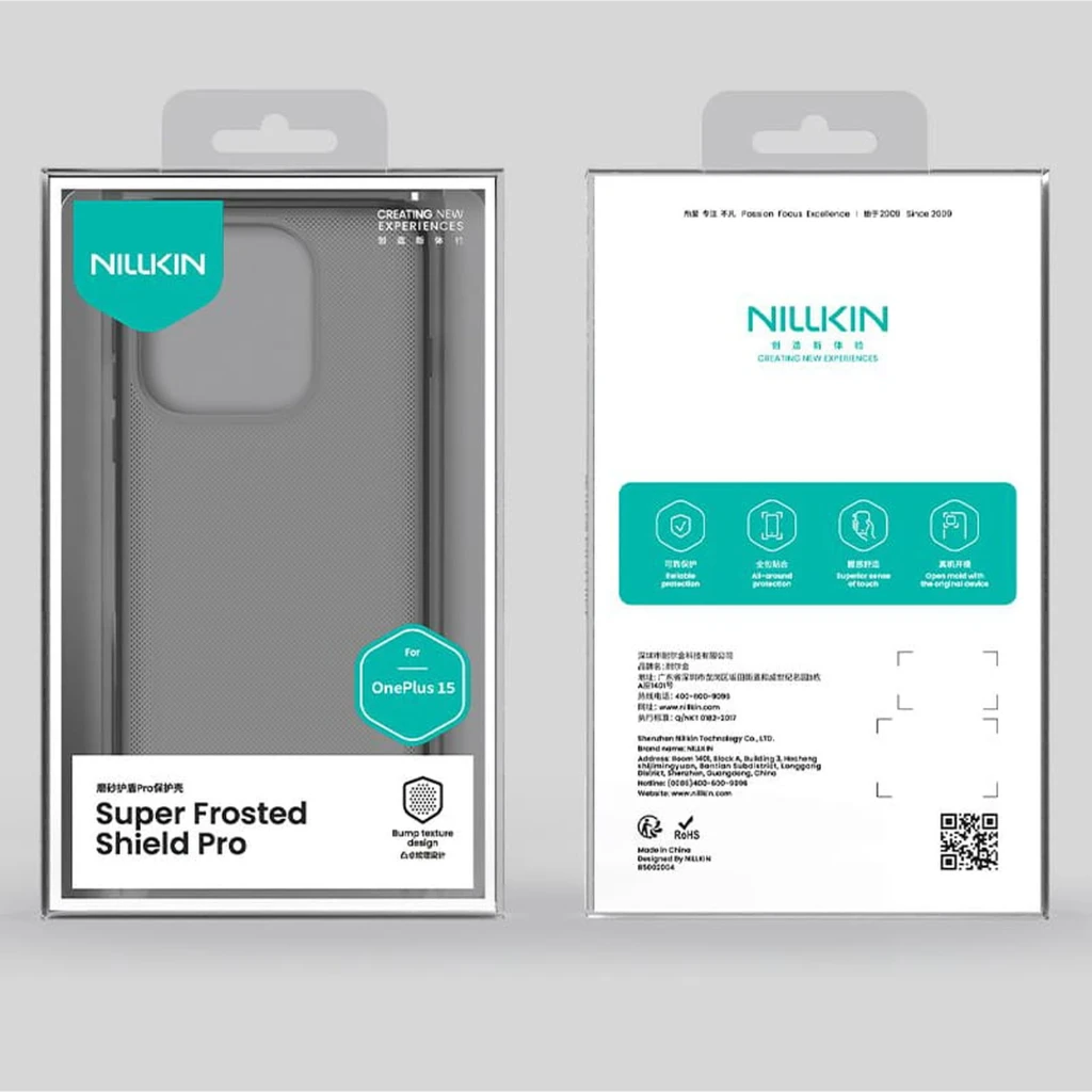 Nillkin Funda Super Frosted Shield Pro OnePlus 15 Negro Transparente, acabado mate antideslizante, bordes reforzados, recorte cámara elevado, protección