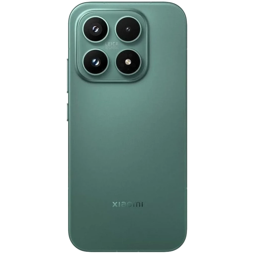 Xiaomi 17 Ventura Green, trasera verde mate con módulo triple Leica grande, bordes redondeados y diseño minimalista; cámara principal 50 MP