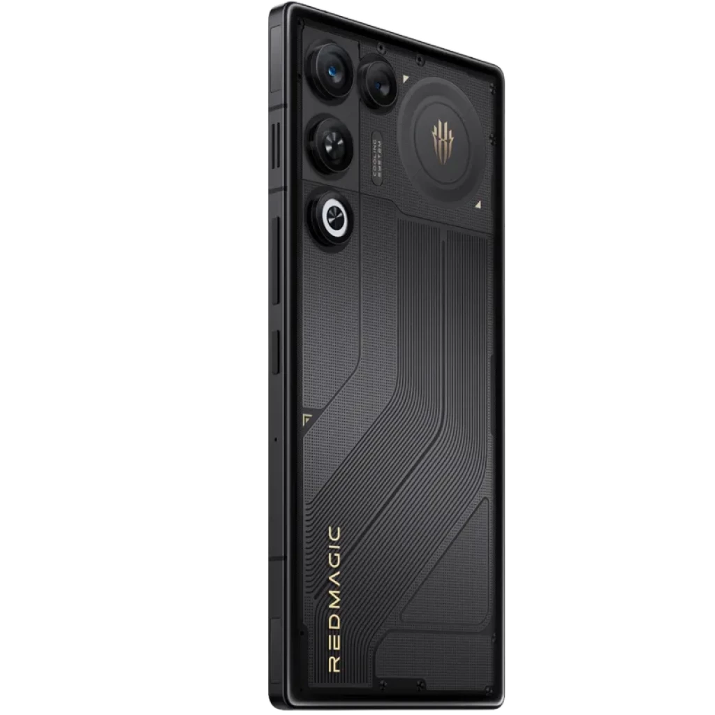 Nubia Redmagic 11 Air 5G Phantom negro con acabado texturizado, triple cámara trasera, logo retroiluminado, bordes planos y detalles dorados Redmagic