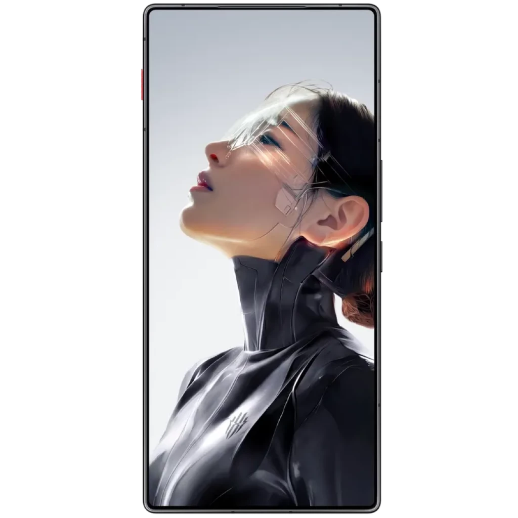 Nubia Redmagic 11 Air 5G 512GB Phantom con pantalla completa casi sin bordes, cámara frontal oculta, cuerpo negro elegante y botón rojo lateral; 12GB RAM RGB