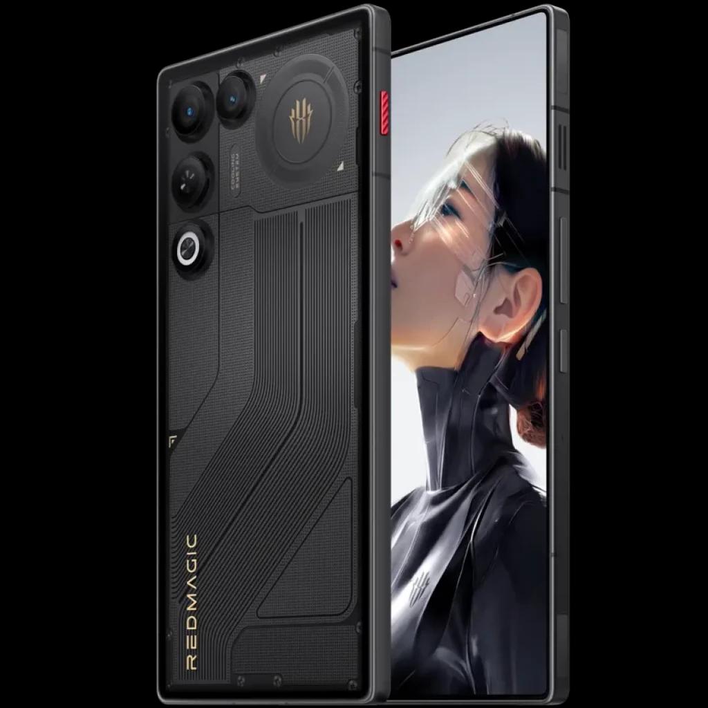 Nubia Redmagic 11 Air 5G Phantom con trasera negra texturizada, módulo triple de cámara grande, logo iluminado, botones laterales rojos y pantalla casi sin