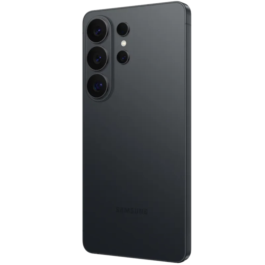 Samsung Galaxy S26 Ultra 5G negro con triple cámara grande y sensor extra, módulo vertical, acabado mate elegante y bordes rectos en aluminio