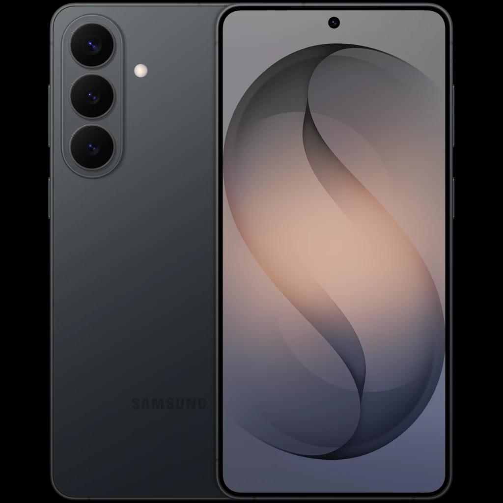 Samsung Galaxy S26+ 5G negro, 256GB. Pantalla sin bordes con cámara frontal perforada. Triple cámara trasera vertical y acabado mate elegante