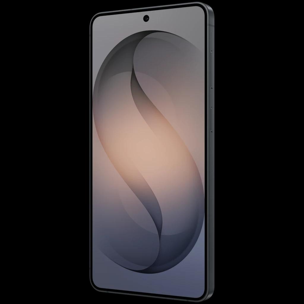 Samsung Galaxy S26+ 5G negro con pantalla amplia de bordes finos, cámara frontal en orificio central, marco delgado y botones laterales discretos