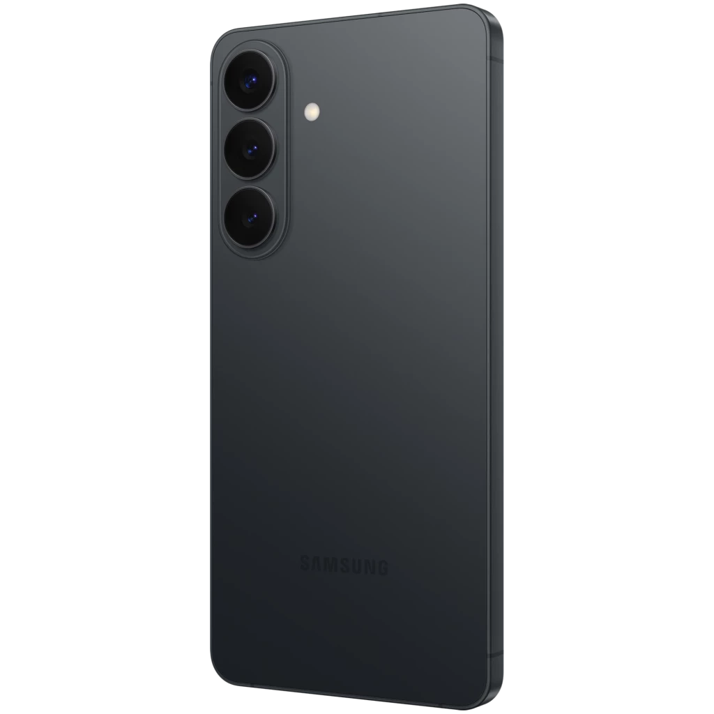 Samsung Galaxy S26+ 5G negro, 256GB, triple cámara trasera con lente de 50 MP, cuerpo fino mate, bordes planos y módulo de cámaras vertical elegante