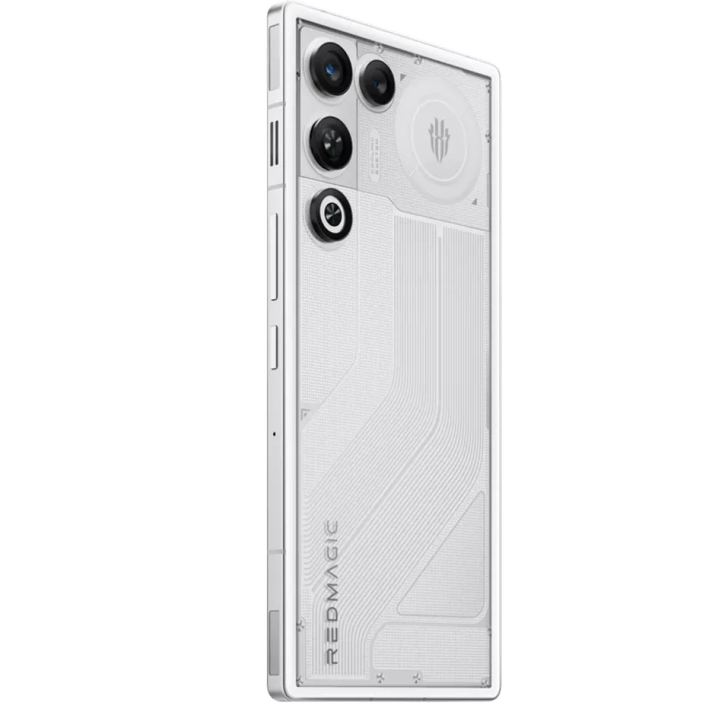 Nubia Redmagic 11 Air 5G 256 GB Prism em branco com traseira translúcida, módulo triplo de câmeras salientes e acabamento gamer futurista