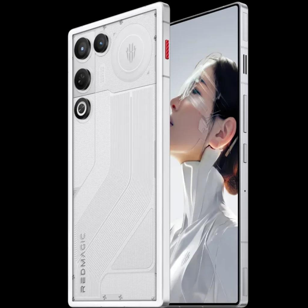 Nubia Redmagic 11 Air 5G 256 GB Prism branco, traseira texturizada futurista, três câmeras grandes, bordas retas em alumínio e tela AMOLED quase sem bordas