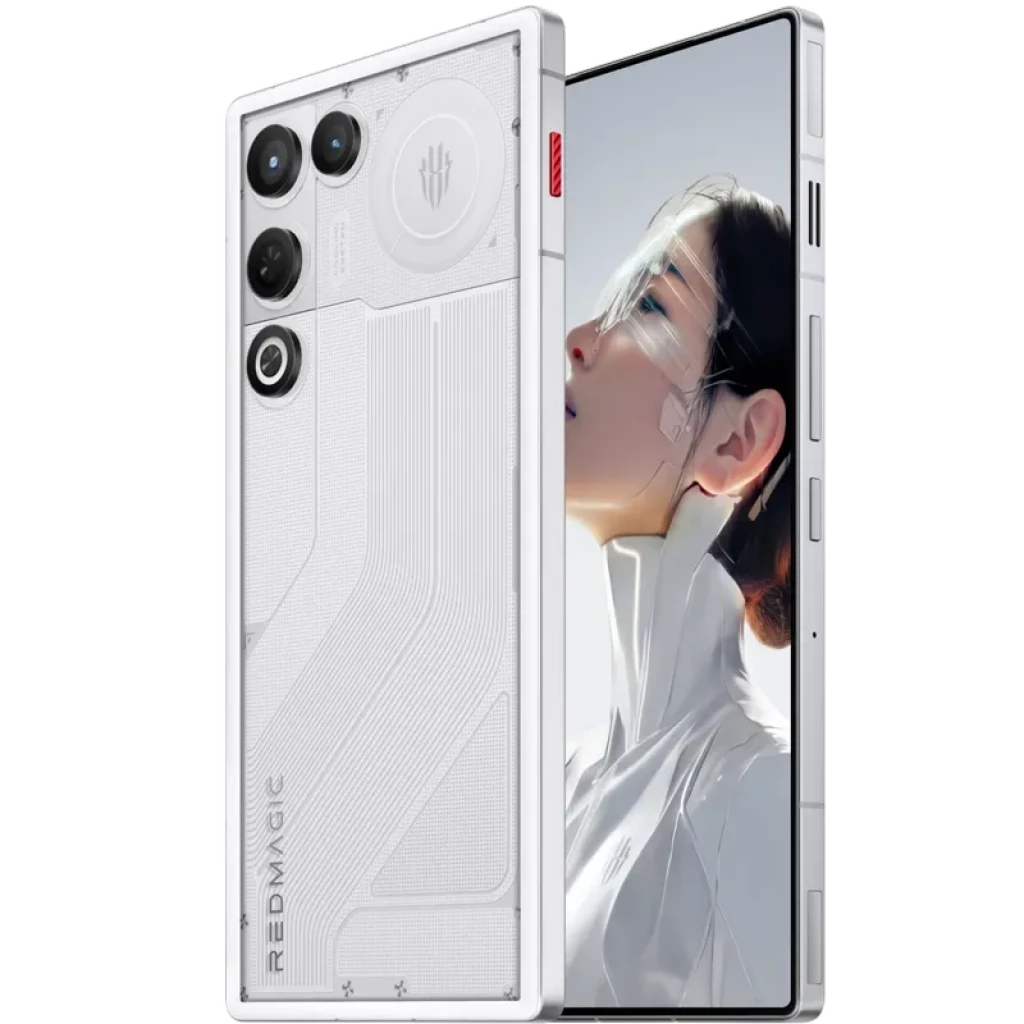 Nubia Redmagic 11 Air 5G 512 GB Prism, acabamento branco prismático, traseira com módulos de câmera triplos e detalhe gamer, tela frontal quase sem bordas