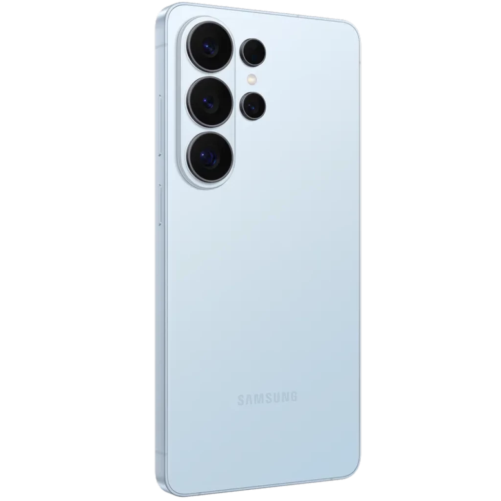 Samsung Galaxy S26 Ultra 5G 512 Go Sky Blue avec dos mat, module photo quadruple proéminent, bords arrondis, design fin et premium, logo Samsung discret