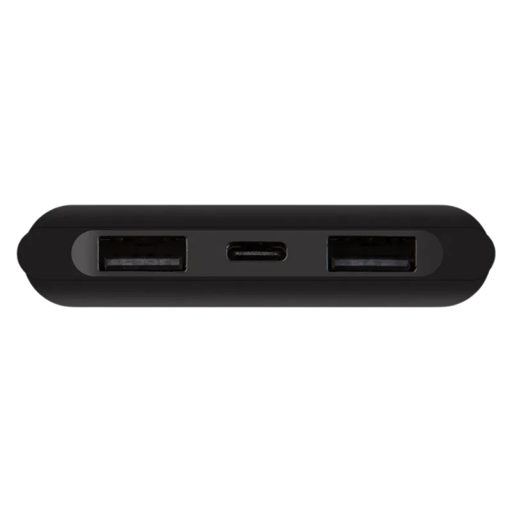 OBAL ME PowerNest Noir 10000mAh avec deux ports USB-A et un port USB-C au centre, design compact et finition mate noire