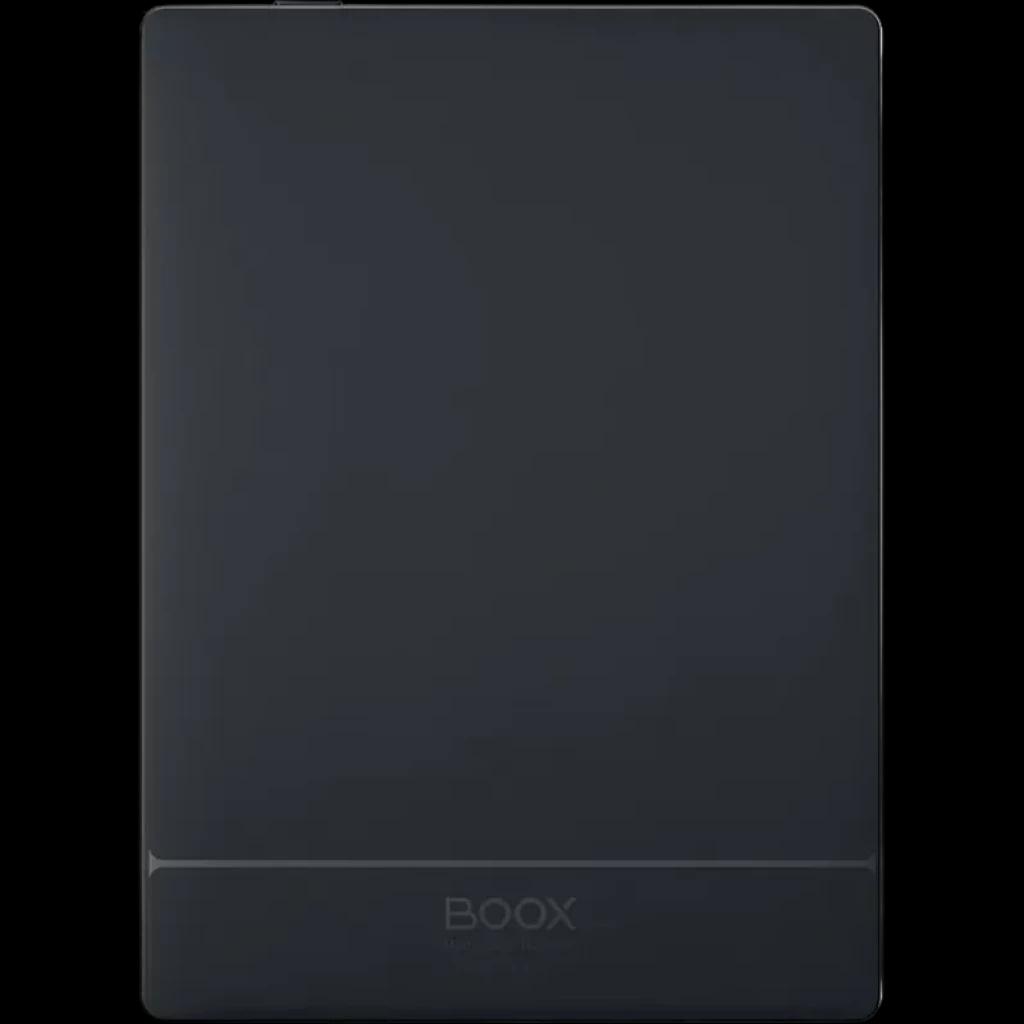Dos de la liseuse BOOX Go 6 noir mat, coque lisse aux bords arrondis avec bande inférieure discrète marquée BOOX, design fin et épuré