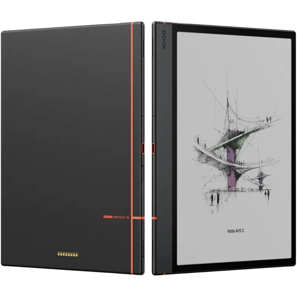 BOOX Note Air5 C 10.3 pulgadas con pantalla Kaleido 3 a color, cuerpo delgado gris con acentos naranjas, biseles finos y lápiz Pen3 incluido