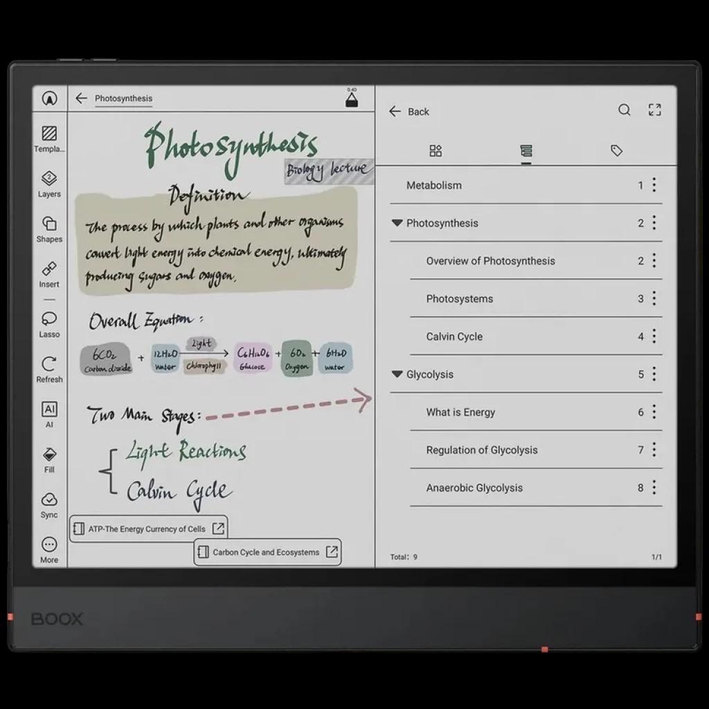 Pantalla E Ink Kaleido 3 de 10.3 pulgadas con color, interfaz Android 15, notas a mano con lápiz, biseles delgados y botones laterales, cuerpo delgado negro