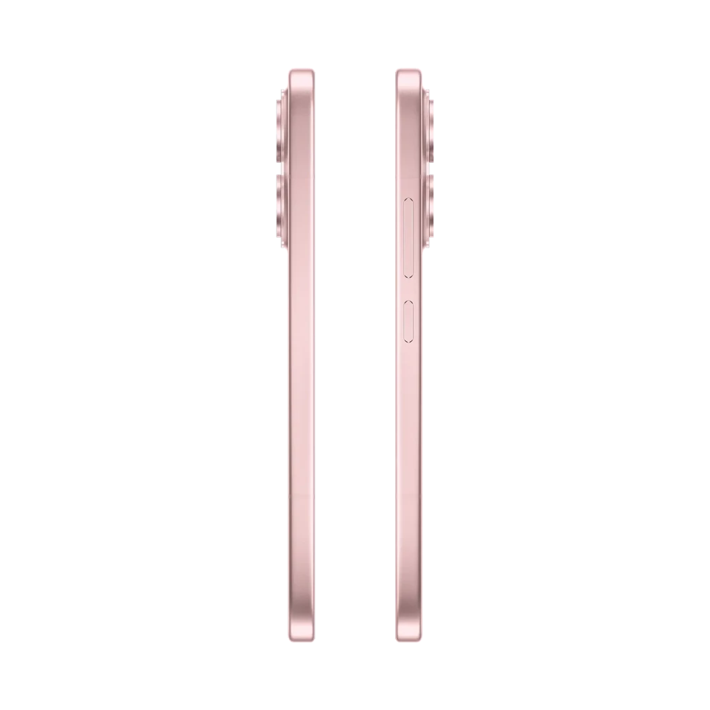 Xiaomi 17 Alpine Pink en perfil: bordes planos metálicos rosa, módulo de cámaras trasero sobresaliente, botones laterales y acabado mate elegante