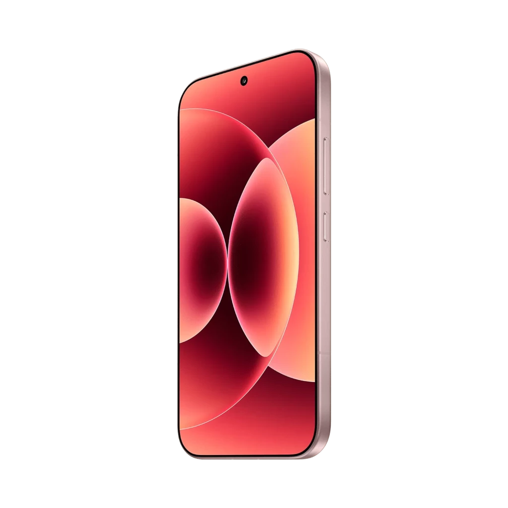 Xiaomi 17 Alpine Pink con acabado rosa metálico, pantalla AMOLED de bordes delgados y perforación central, botones laterales y marco recto elegante