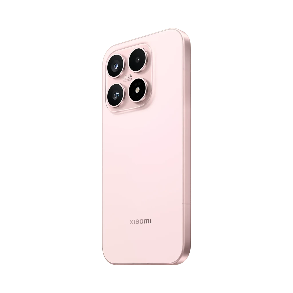 Xiaomi 17 Alpine Pink con trasera rosa suave y módulo de cámara cuadrado con cuatro lentes grandes, bordes planos y acabado premium elegante