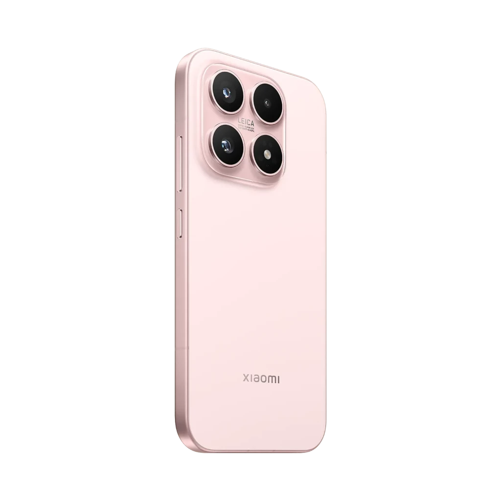 Xiaomi 17 Alpine Pink con acabado rosa mate, módulo trasero con cuatro cámaras grandes y bordes curvos elegantes; diseño premium y minimalista