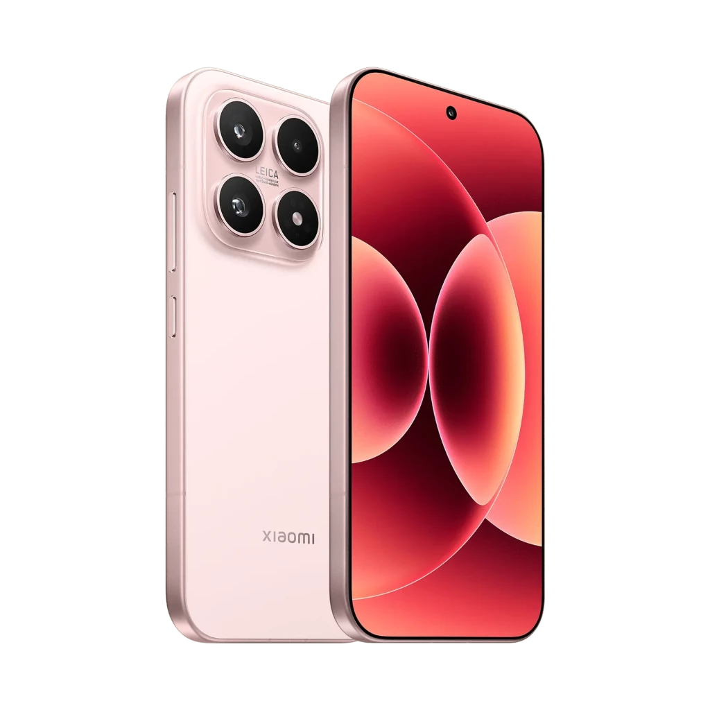 Xiaomi 17 Alpine Pink con cuerpo rosa metálico, triple cámara trasera Leica en módulo cuadrado y pantalla AMOLED sin bordes con orificio central