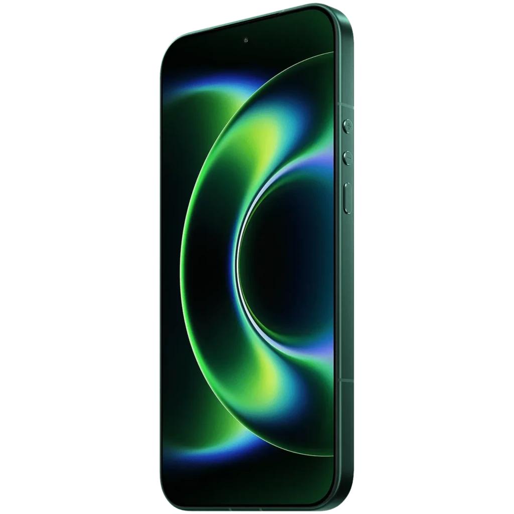 Xiaomi 17 Ultra 512GB Starlit Green con panel OLED 6.9, borde verde mate, pantalla curva con brillo verde y azul, botones laterales y cámara Leica
